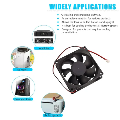Miniatura 4 de Paquete de 2 ventiladores de repuesto de 80 mm x 25 mm, CC 12 V, 2 pines, sin escobillas, ventilador de refrigeración de reemplazo KEYFANCLUB