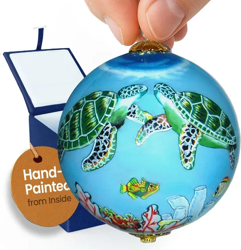 Miniatura 14 de Adorno coleccionable de tortugas marinas hawaianas coleccionables, pintado a mano desde el interior del cristal TA/H 2-Multicolor