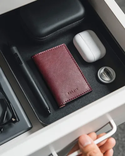 Miniatura 6 de VULKIT - Porta tarjetas de visita de cuero, organizador delgado de 2 lados para tarjetas de nombre de negocios para hombres o mujeres, Vino