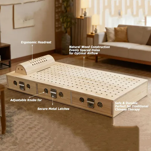 Miniatura 6 de Caja de moxibustión de madera maciza, cama Moxa, alfombrilla de moxibustión sin humo con ventilación y funcional ergonómica para terapia