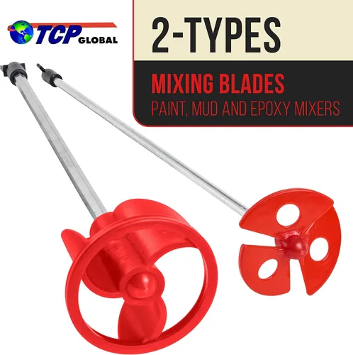 Miniatura 2 de TCP Global Accesorio para mezclador de pintura (juego de 2) – Mezclador de paletas de taladro de 14 pulgadas con ejes redondos de 1/4 pulgadas