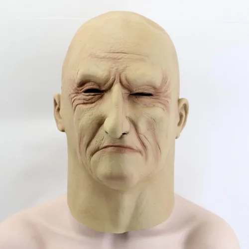 Miniatura 2 de Máscara realista de anciano antiarrugas, máscara humana para Halloween, piel espeluznante, disfraz de fiesta, máscara de látex de cabeza completa
