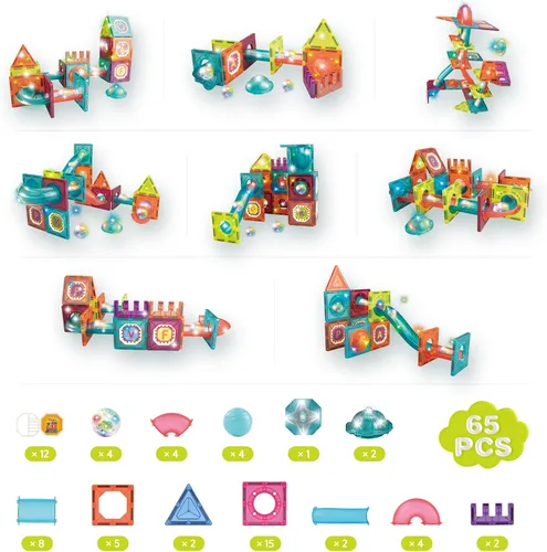 Miniatura 4 de Contixo Juguetes de construcción STEM – Juego de 65 piezas de azulejos magnéticos de mármol 3D para aprendizaje, apilables, juego de bloques