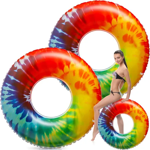 Miniatura 8 de Simgoing Flotadores inflables gigantes para piscina, flotadores de tubo de teñido anudado de 47.24 pulgadas, flotadores grandes y coloridos