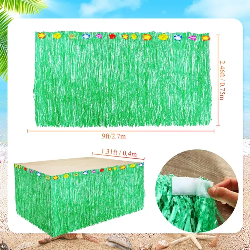 Miniatura 2 de 22 piezas de falda de mesa de hierba hawaiana Aloha decoración de fiesta que incluye pancarta de Aloha brillante hojas verdes tropicales y falda