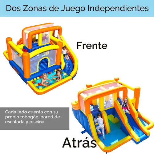 Miniatura 2 de HuaKastro Casa de rebote de agua extra grande de doble zona, lados delanteros y traseros con 2 toboganes largos separados, 2 piscinas de agua, 2