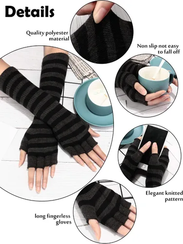 Miniatura 2 de SATINIOR 4 pares de guantes largos sin dedos de invierno, guantes de longitud del codo, calentadores de brazos para mujer