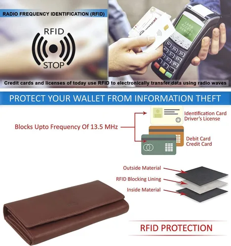 Miniatura 7 de Mou Meraki - Billetera o bolsa de mano de cuero genuino, con bloqueo de seguridad RFID, con escudo contra el robo de identidad, para mujeres