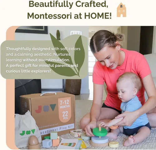 Miniatura 6 de Jackie & Vancie Juguetes Montessori para Niños de 1 Año, Juego Sensorial 6 en 1 Juguetes de Aprendizaje de Madera, Set de Juguetes Montessori