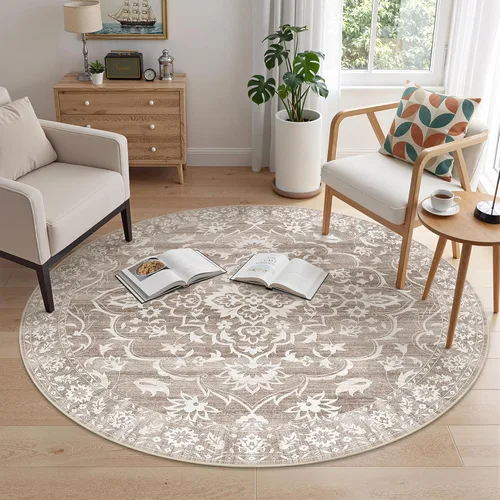 Miniatura 20 de Soalmost Alfombras de área de 5 x 7 pies para sala de estar, alfombras lavables florales beige para comedor, dormitorio, oficina en casa, alfombra