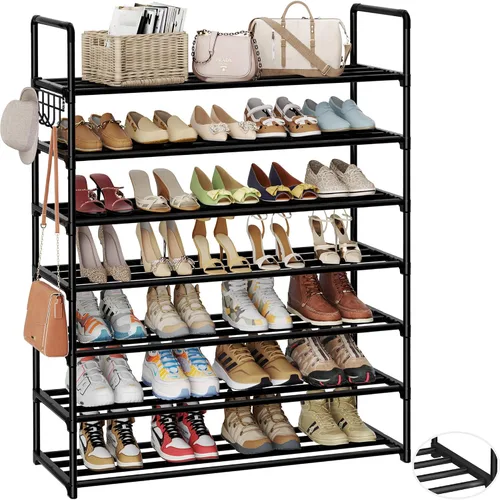 Miniatura 10 de Organizador de zapatos de metal, zapatero de 5 niveles con ganchos, se adapta a 20-25 pares, estante de zapatos ajustable para entrada, pasillo