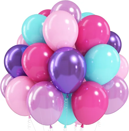 Miniatura 10 de Paquete de 60 globos azul polvoriento dorado, conjunto de globos de látex azul pizarra blanco arena verde azulado turquesa crema beige con confeti