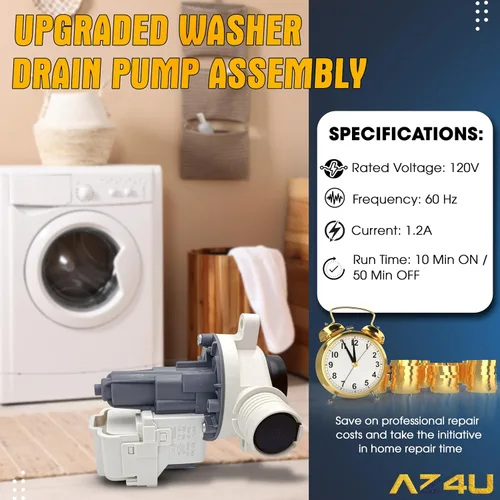 Miniatura 6 de AZ4U Actualización WTW5057LW0 WTW5010LW0 WTW5000DW3 WTW5105HW2 WTW5100HW1 Bomba de drenaje para lavadora Whirlpool, W11399437 W11259498 B25-3A04