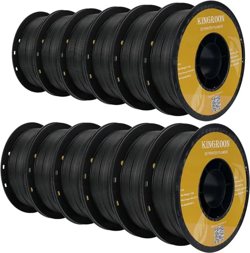 Miniatura 24 de Filamento para impresora 3D Kingroon PLA, 10 carretes, precisión dimensional +/- 0.02 mm, carrete de 10 kg (22 libras), 1.75 mm, negro