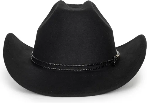 Miniatura 9 de Sombrero de vaquero clásico de fieltro occidental para mujeres y hombres de ala ancha con hebilla de cinturón (tamaño: mediano-grande)