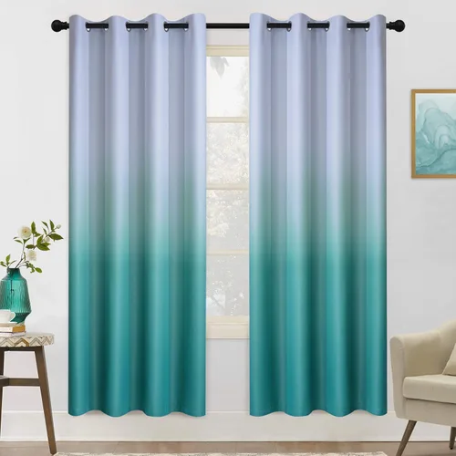 Miniatura 27 de COSVIYA Cortinas 100% Opacas Azul Degradado con Lazos Ajustables para Cocina Aislamiento Térmico Oscurecimiento de Habitación Cenefa con Bolsillo