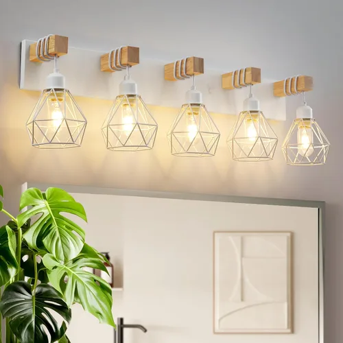 Miniatura 14 de Lámpara de tocador estilo casa de campo para baño, luminarias de tocador de baño de 2 luces negra dorada de madera sobre espejo, apliques rústicos