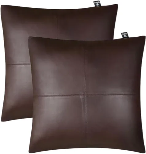 Q QAWACH - Funda de almohada de piel de cordero – Funda de cojín para sofá, fundas decorativas para sala de estar, 18 x 18 pulgadas, color marrón