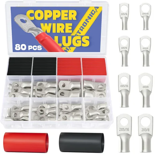 Miniatura 9 de Haisstronica Kit de 60 lengüetas de alambre de cobre (AWG 8 6 4), extremo de cable de batería resistente, conectores de crimpado de cobre desnudo