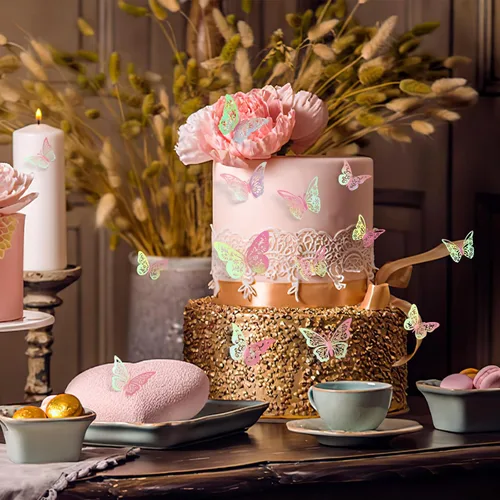 Miniatura 3 de 60 piezas de mariposas 3D para pastel y decoración de pared - 5 estilos, 3 tamaños, púrpura láser