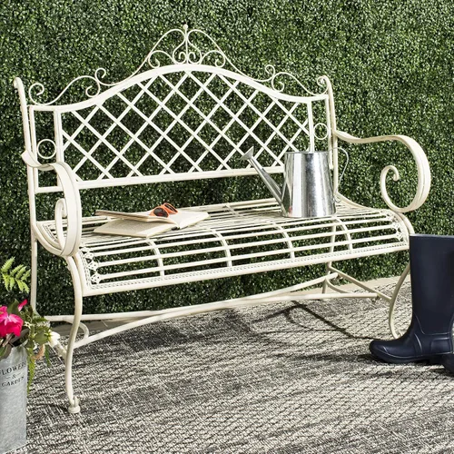 Miniatura 2 de Safavieh PAT5017A Colección Adina - Banco de jardín de hierro forjado blanco antiguo, 130,2 cm, para exteriores