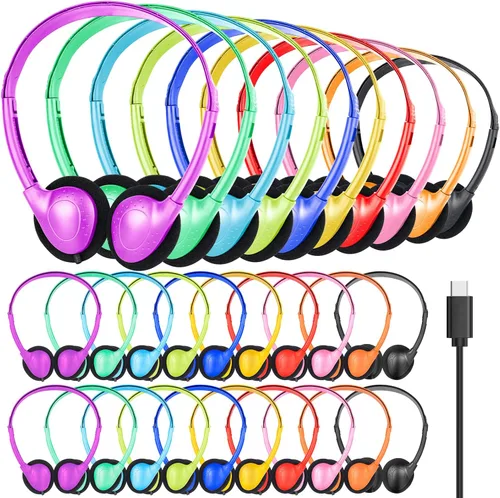 Miniatura 11 de Auriculares USB tipo C a granel para niños, aula, escuela, paquete de 10, auriculares USB C con cable para escuela, estudiantes y niños, compatibles