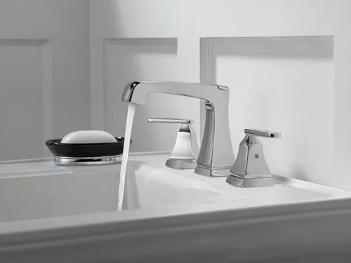 Miniatura 2 de Delta Ashlyn - Grifo de baño cromado de 3 agujeros, 8 pulgadas, grifo de lavabo de baño extendido para tocador, montaje de drenaje de metal Cromo