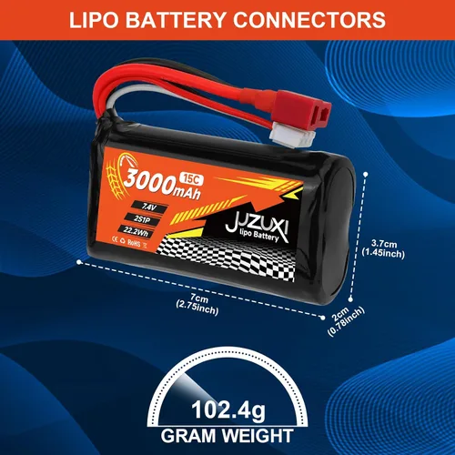 Miniatura 6 de Batería Lipo de 7.4V 3000mAh 2S 15C Baterías recargables de iones de litio con conector XH y T y 2 cargadores compatibles con WLtoys 12423 MJX 14301