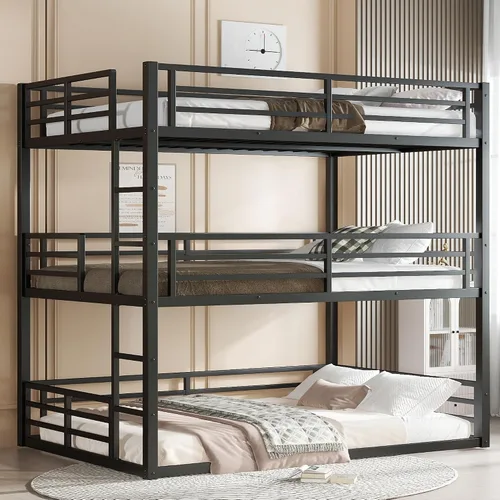 Miniatura 10 de Anwick - Litera de metal, litera triple para niños, adolescentes, adultos, niñas, niños, litera desmontable que se puede dividir en 3 camas Negro