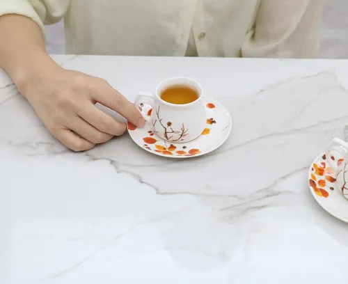 Miniatura 2 de GuangYang Juego de 6 tazas y platillos de café expreso de 2.5 onzas, diseño de otoño
