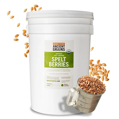 Grand Teton Ancient Grains - Bayas de espelta 100% orgánicas, espelta de grano orgánico Farro cultivada en Estados Unidos en un súper cubo de 6