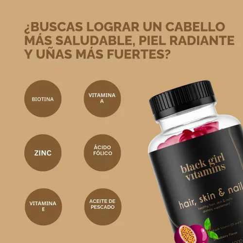 Miniatura 4 de Black Girl Vitamins - Gomitas para el cabello, la piel y las uñas con biotina (6000 mcg), zinc, sin gelatina, vitamina A y vitamina E - Sin gluten.