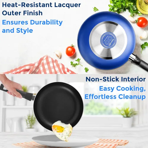 Miniatura 4 de SereneLife Juego de utensilios de cocina antiadherentes azules de 15 piezas, resistentes al calor, con tapas, apto para lavavajillas, incluye