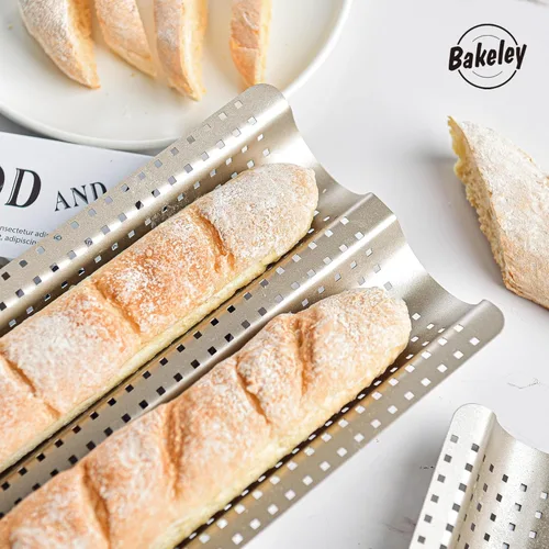 Miniatura 5 de Pan de baguette francés, bandeja perforada para hornear baguette de 2 panes, 14.75 x 9.45 pulgadas, sartén antiadherente ultraventilada para hornear