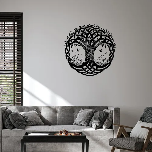 Miniatura 2 de Vinilo adhesivo de pared con símbolo celta, árbol de la vida, mariposas de la naturaleza, decoración grande (1349ig) negro