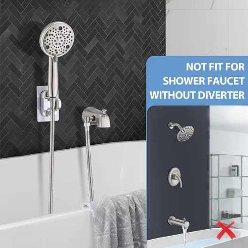 Miniatura 5 de Caño de bañera deslizante con desviador, ducha de mano de alta presión, 8 ajustes, grifo de bañera de metal con rociador, níquel cepillado