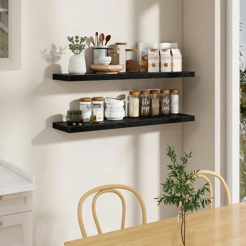 Miniatura 6 de Fun Memories Estantes flotantes de 48 pulgadas en negro, estantes de pared de 9.3 pulgadas de profundidad para baño, sala de estar, dormitorio