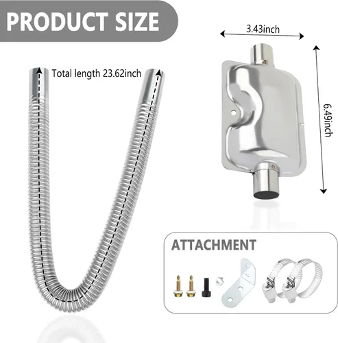 Miniatura 2 de Tubo de escape del calentador diésel de 25 mm/0,98", con silenciador, tubo de acero inoxidable para sistema de admisión y escape modificado