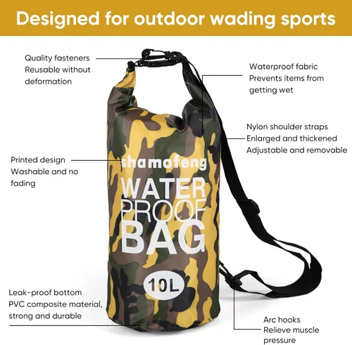 Miniatura 4 de Bolsa seca impermeable de 5L/10L/15L/20L/30L Mochila de almacenamiento en seco con funda para teléfono, botella de agua plegable, gafas de sol
