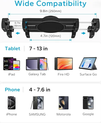 Miniatura 7 de GDZN Soporte para tablet para riel de asiento de automóvil con brazo de metal de cuello de cisne de 19.7 pulgadas, resistente antivibración, perno