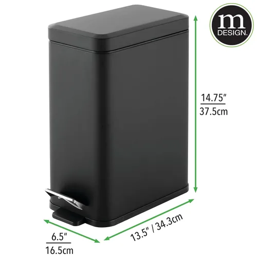 Miniatura 7 de mDesign Cubo de Basura con Pedal — Cubo de basura con pedal, tapa e inserto de cubo de plástico para baño, cocina y oficina — Cubo de basura de Negro