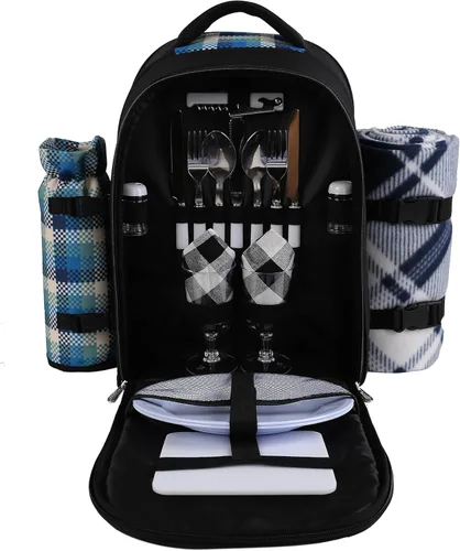 Miniatura 10 de apollo walker - Mochila para picnic para 2 personas con compartimento refrigerado, soporte desmontable para botella/vino, manta de forro polar