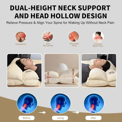 Miniatura 4 de almohada cervical para dormir, almohada de cama de diseño ergonómico para dormir de lado, boca abajo o boca arriba, almohada de apoyo de doble