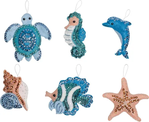 Miniatura 2 de Bucilla Kit de apliques de fieltro, kit de adornos navideños de 6 piezas, bajo el mar