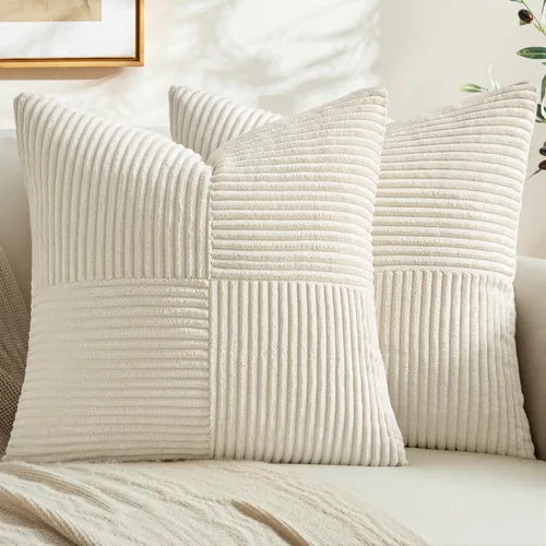 MIULEE - Juego de 2 fundas de pana suave para cojines, diseño bohemio con parches texturizados unicolor, almohadones decorativos para sala de estar,