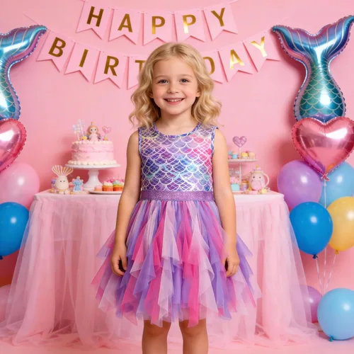 Miniatura 2 de DXTON Vestidos tutú para niñas pequeñas, vestido de verano de tul de sirena para fiesta de cumpleaños para 3-8 años
