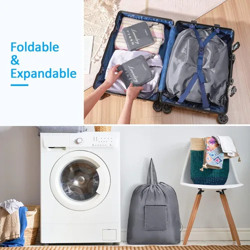 Miniatura 3 de GOGOODA Bolsas de viaje para lavandería con cierre de cordón XL, plegables, con asa, resistentes y lavables, para dormitorio universitario, viajes