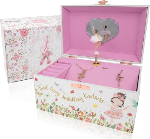Miniatura 3 de The Memory Building Company Caja de música Joyero de bailarina para niñas y niños con collar y pulsera a juego Regalos de cumpleaños para niñas