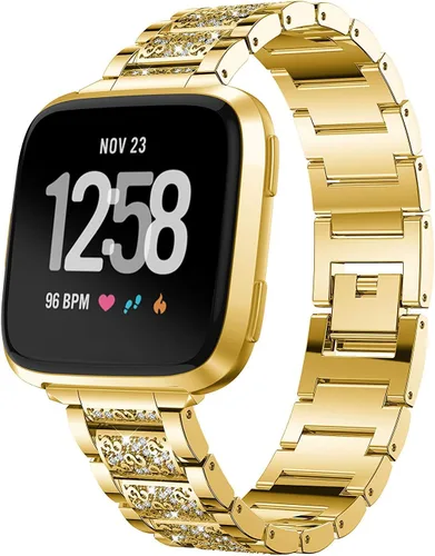 Miniatura 5 de Bandas de joyería compatibles con Fitbit Versa, pulsera de diamantes de imitación de repuesto para mujer (dorado)