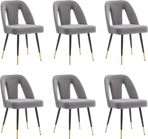 Miniatura 9 de Aoowow Juego de 2 sillas de comedor modernas, sillas laterales tapizadas de terciopelo con cabezas de clavos y patas de metal negro con punta Azul